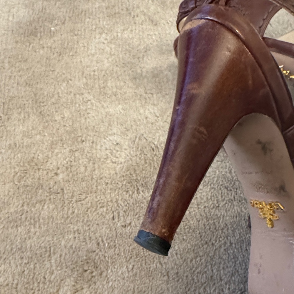 Prada Brown Strappy Leather Heels 36.5 - Picture 13 of 13